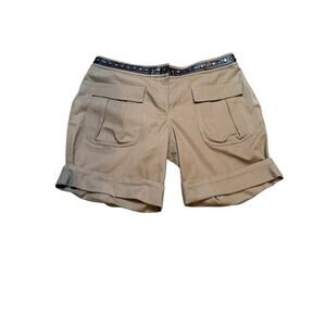 Haute Hippie Womens Beige Studded Belted Cuffed Utility Shorts